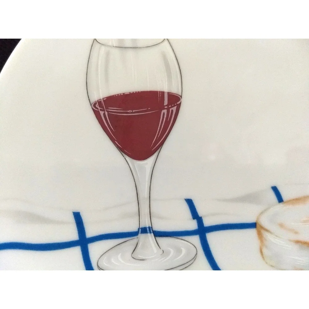 Limoges Porcelaine de Sologne Canape Plates France Camembert Cheese & Wine Set/4
